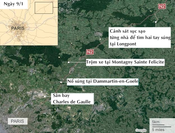 Đang xảy ra một vụ bắt cóc con tin ở đông bắc Paris, sau khi cảnh sát truy đuổi và đấu súng